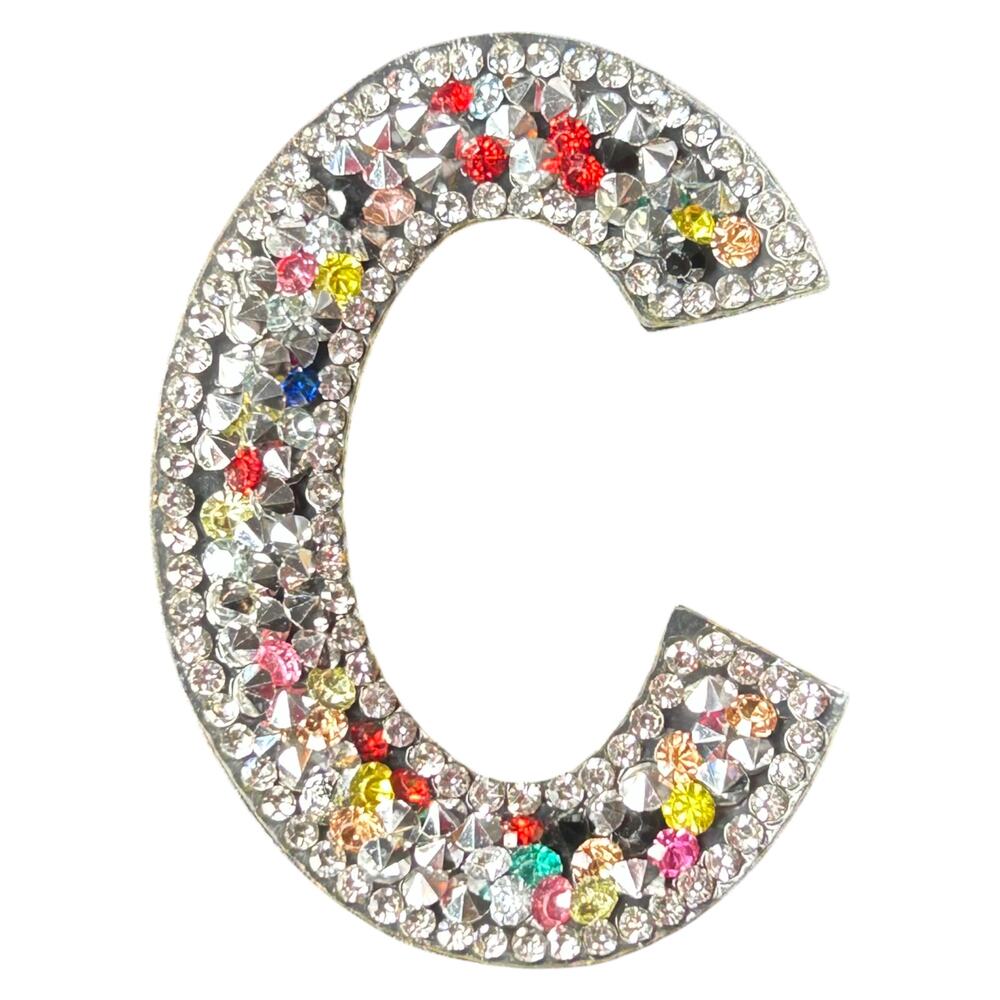 Letter C Multicolor Rhinestone Iron On Patch - Picture 2 of 3
